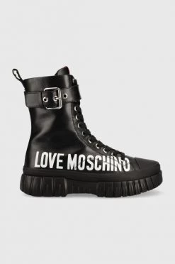 Γυναικεία Μποτάκια Δερμάτινα Workers Love Moschino μαύρο,