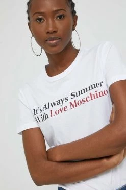 Γυναικεία Κοντομάνικο Βαμβακερό μπλουζάκι Love Moschino άσπρο