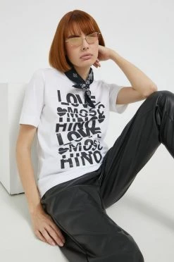 Γυναικεία Κοντομάνικο Βαμβακερό μπλουζάκι Love Moschino άσπρο