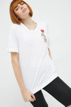 Γυναικεία Κοντομάνικο Βαμβακερό μπλουζάκι Love Moschino άσπρο