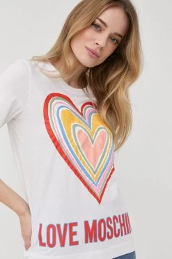Γυναικεία Κοντομάνικο Βαμβακερό μπλουζάκι Love Moschino άσπρο