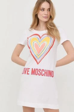 Γυναικεία Φορέματα Βαμβακερό φόρεμα Love Moschino άσπρο,