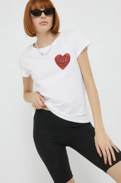 Γυναικεία Κοντομάνικο Βαμβακερό μπλουζάκι Love Moschino άσπρο
