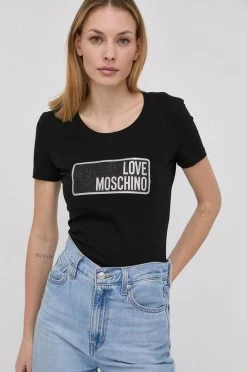 Γυναικεία Κοντομάνικο Μπλουζάκι Love Moschino χρώμα: μαύρο