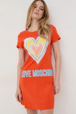 Γυναικεία Φορέματα Βαμβακερό φόρεμα Love Moschino πορτοκαλί,