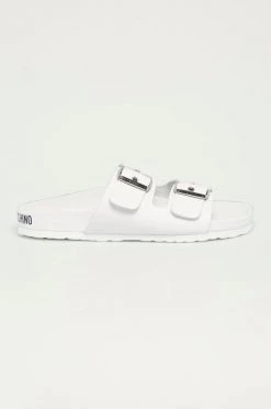 Γυναικεία Σαγιονάρες Love Moschino - Δερμάτινες παντόφλες λευκό