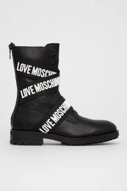 Γυναικεία Μποτάκια Δερμάτινες μπότες Love Moschino χρώμα: μαύρο